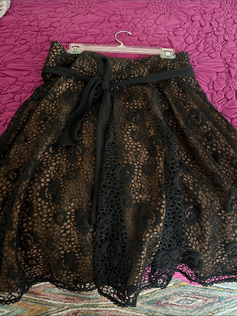 Black Lace Overlay Skirt with Tie Waist